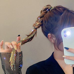 NEW DIY Double Row Rhinestone Hair Strand Tassels Gold/Black Hairpiece Jewelry